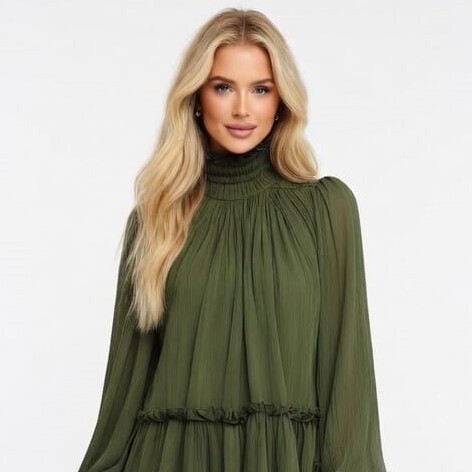 FIRENZE
Vestido  en Georgette o chifòn de seda
Talle L / XL
Color: Verde Oliva

